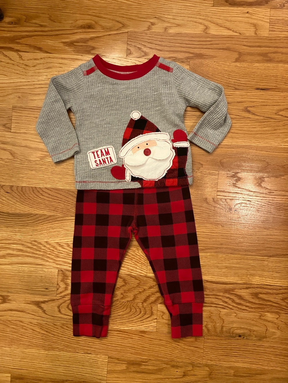 Mud Pie Gray & Red 'Team Santa' Buffalo Plaid Kids 2 piece set